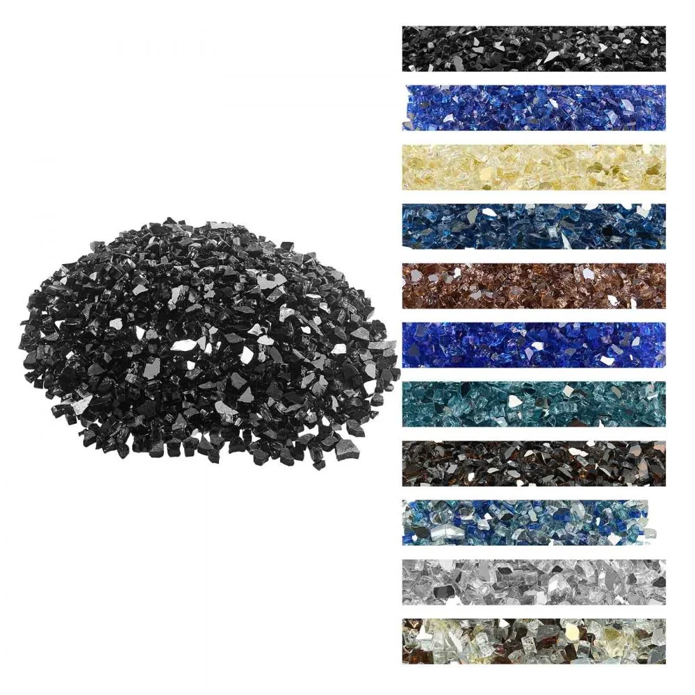 VEVOR Fire Glass, 10 LBS / 4.5 KG High-Temperature Resistant Fireplace Rocks, 1/2-Inch / 12.7 mm Reflective & Smokeless Firepit Glass Rock, High Luster Stone Landscaping for Fire Pit Table, Black