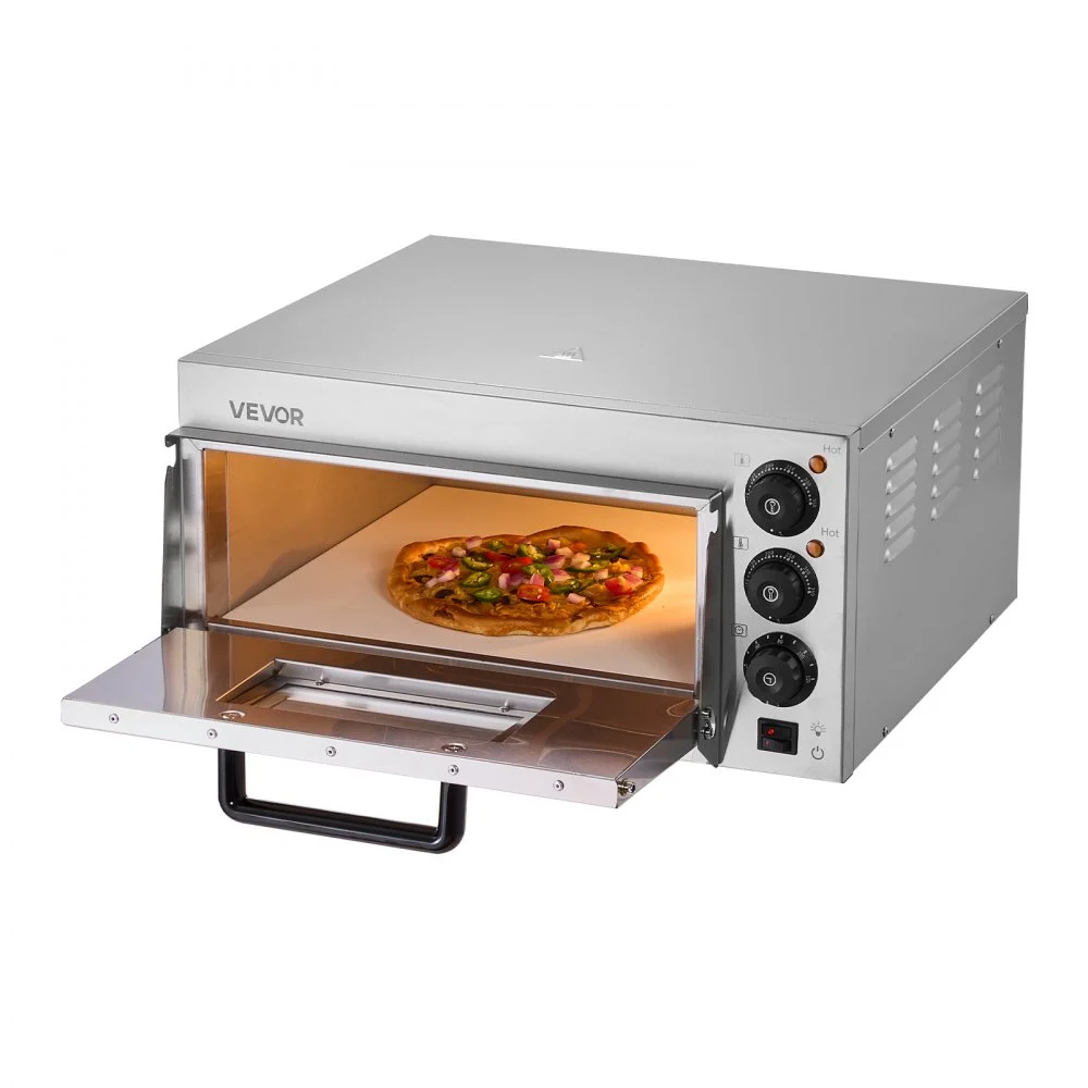 VEVOR Commercial Pizza Oven Countertop, 16-Inch Single Deck Layer, Stainless Steel Electric Pizza Oven with Stone and Handle, Multipurpose Indoor Pizza Maker for Restaurant Home Pretzels Baked