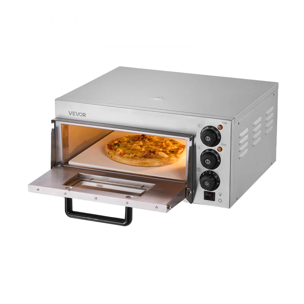 VEVOR Commercial Pizza Oven Countertop, 14-Inch Single Deck Layer, Stainless Steel Electric Pizza Oven with Stone and Handle, Multipurpose Indoor Pizza Maker for Restaurant Home Pretzels Baked