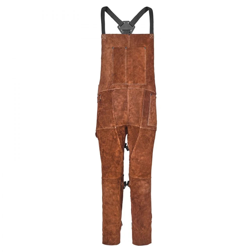 VEVOR Leather Welding Apron Split Leg, Heavy Duty Cowhide Flame Resistant Welding Pants for Men Women, Heat-Resistant Safety Apron with 3 Pockets for Woodworking, Gardening, Blacksmithing, L-Size