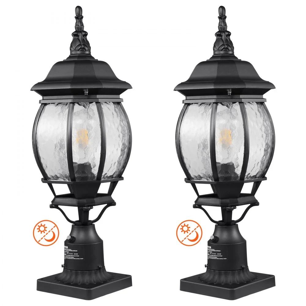 VEVOR 2 Pack Dusk to Dawn Outdoor Post Light, 20.87 in, Waterproof Lamp Post Light Fixtures with 5.5 in Pier Mount Base Glass Shade, Lightning-proof Exterior Pole Column Light for Patio Garden Pathway