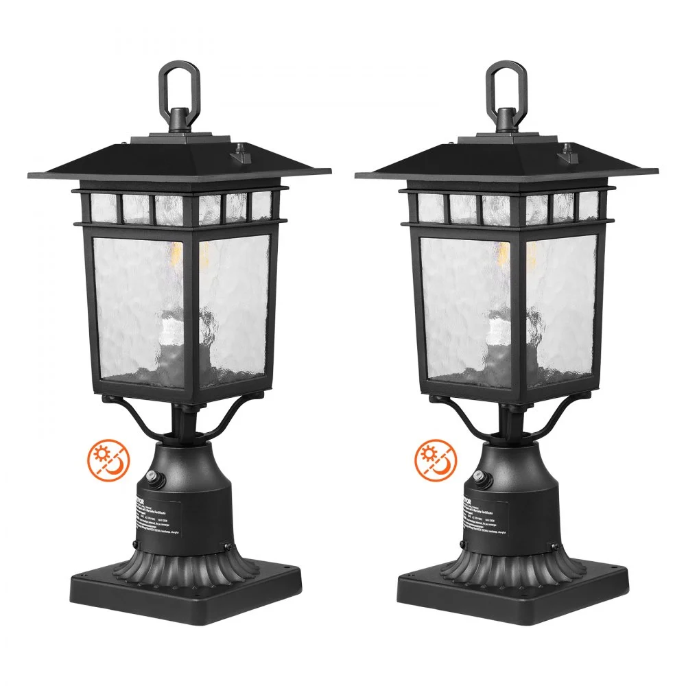 VEVOR 2 Pack Dusk to Dawn Outdoor Post Light, 15.75 in, Waterproof Lamp Post Light Fixtures with 5.5 in Pier Mount Base Glass Shade, Lightning-proof Exterior Pole Column Light for Patio Garden Pathway