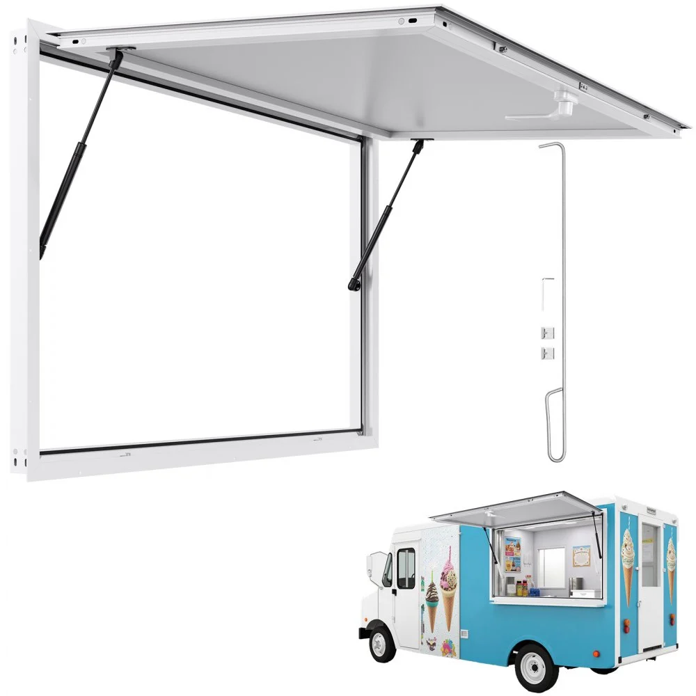 Summer Sale

        
               VEVOR Concession Window 53x33 in, Aluminum Alloy Frame Service Window for Food Truck, Up to 85 Degrees Stand Serving Window with Awning Door and Drag Hook, Rainwater Resistant for Concession Trailers