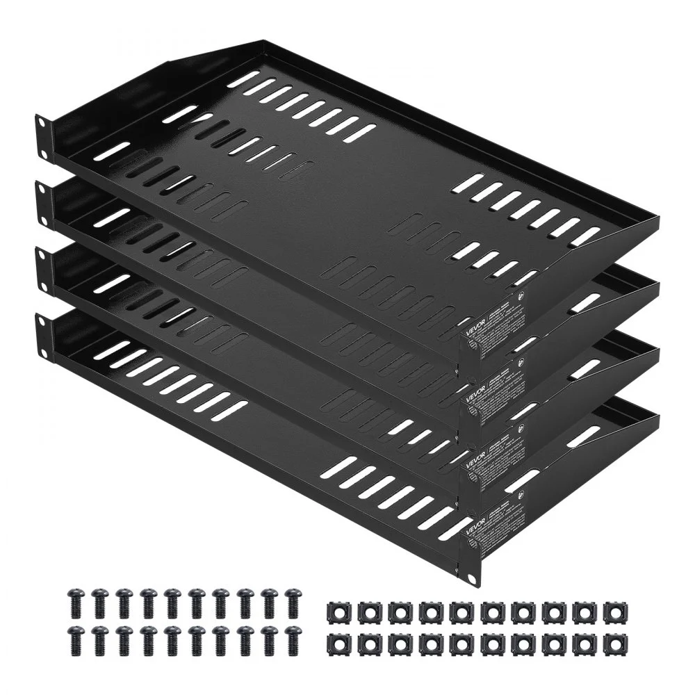 VEVOR 1U Server Rack Shelf, 4 PCS, 50 lbs Max Load-Bearing Vented Cantilever, Wall Mount or Rack Mount Shelf with Tray, 10 in Depth, Good Air Circulation for 19 Inch Cabinet Computer Network Equipment