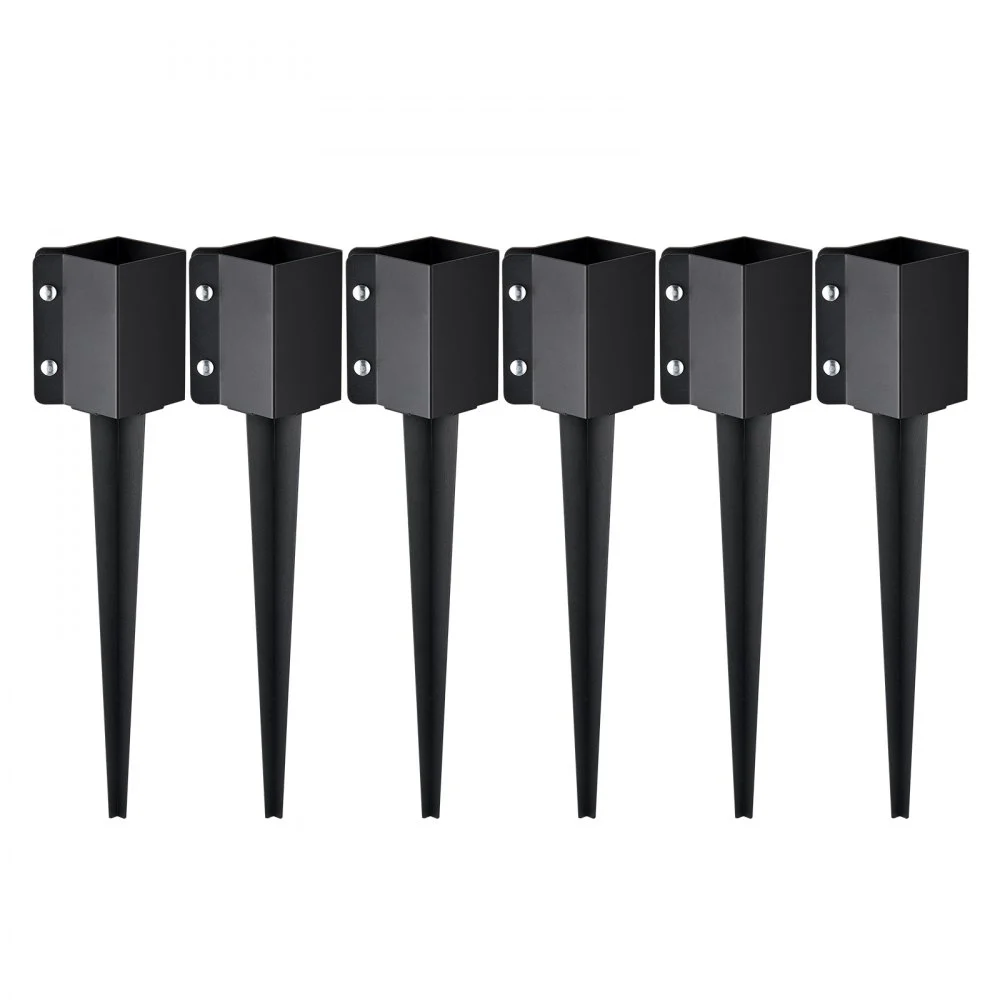VEVOR Fence Post Anchor Ground Spike, 6 Pack 24 x 4 x 4 Inches Outer Diameter (Inner Diameter 3.5 x3.5 Inches), Metal Black Powder Coated Post Stake Ground, for Mailbox Deck Garden Railing