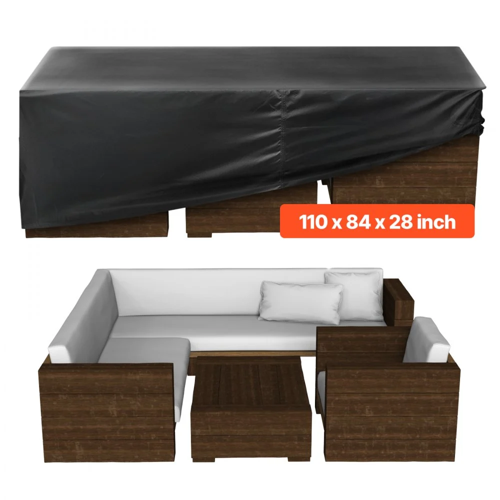 VEVOR Patio Furniture Cover, 420D Heavy Duty Waterproof Outdoor Dining Table and Chairs Cover, Large Rectangular Patio Table Covers with Air Vent for All Weather, 110L x 84W x 28H inch, Black