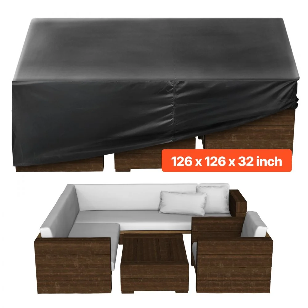 VEVOR Patio Furniture Cover, 420D Heavy Duty Waterproof Outdoor Dining Table and Chairs Cover, Large Squre Patio Table Covers with Air Vent for All Weather, 126L x 126W x 32H inch, Black