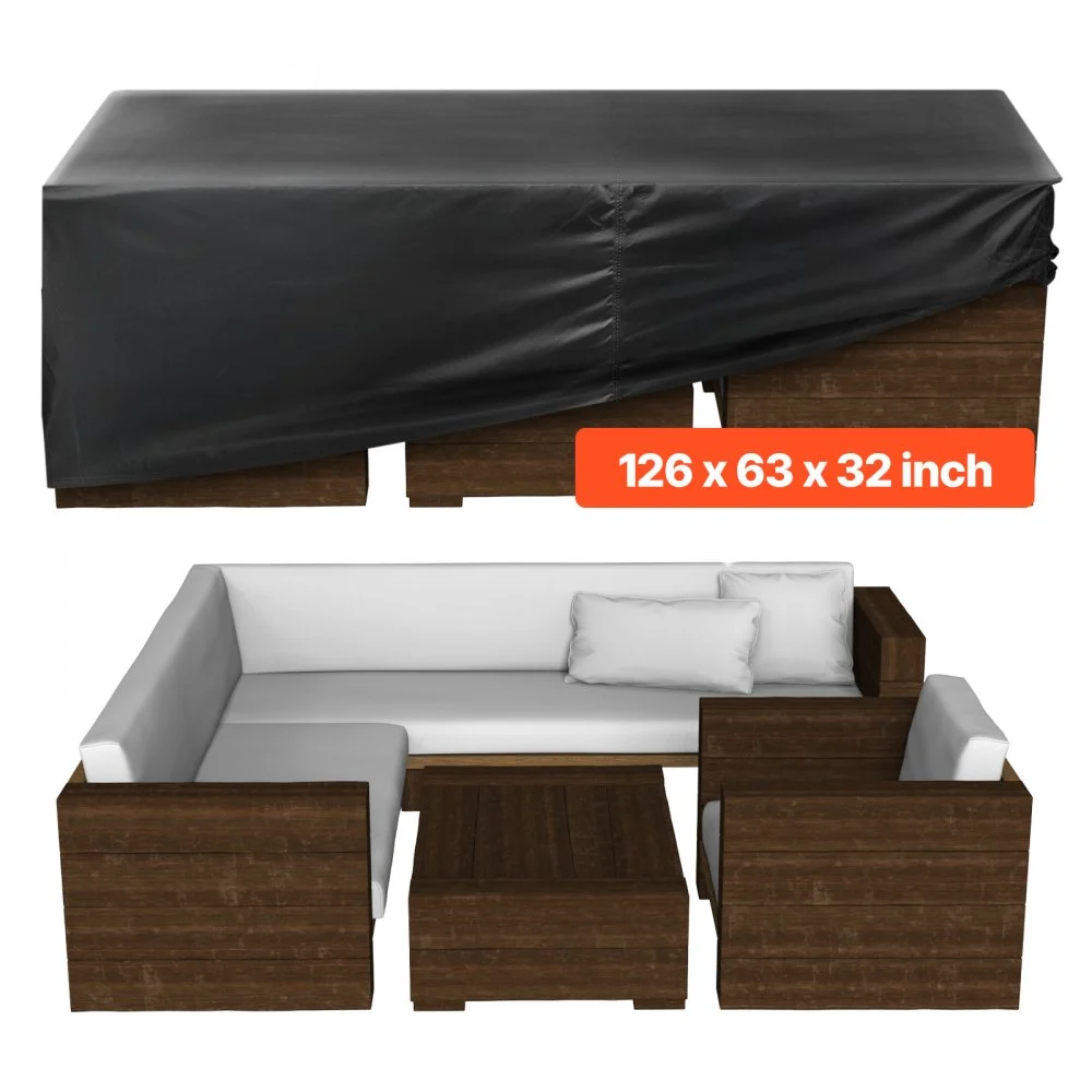 VEVOR Patio Furniture Cover, 420D Heavy Duty Waterproof Outdoor Dining Table and Chairs Cover, Large Rectangular Patio Table Covers with Air Vent for All Weather, 126L x 63W x 28H inch, Black
