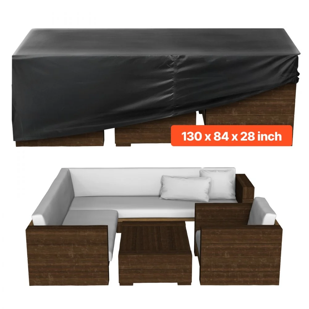 VEVOR Patio Furniture Cover, 420D Heavy Duty Waterproof Outdoor Dining Table and Chairs Cover, Large Rectangular Patio Table Covers with Air Vent for All Weather, 130L x 84W x 28H inch, Black
