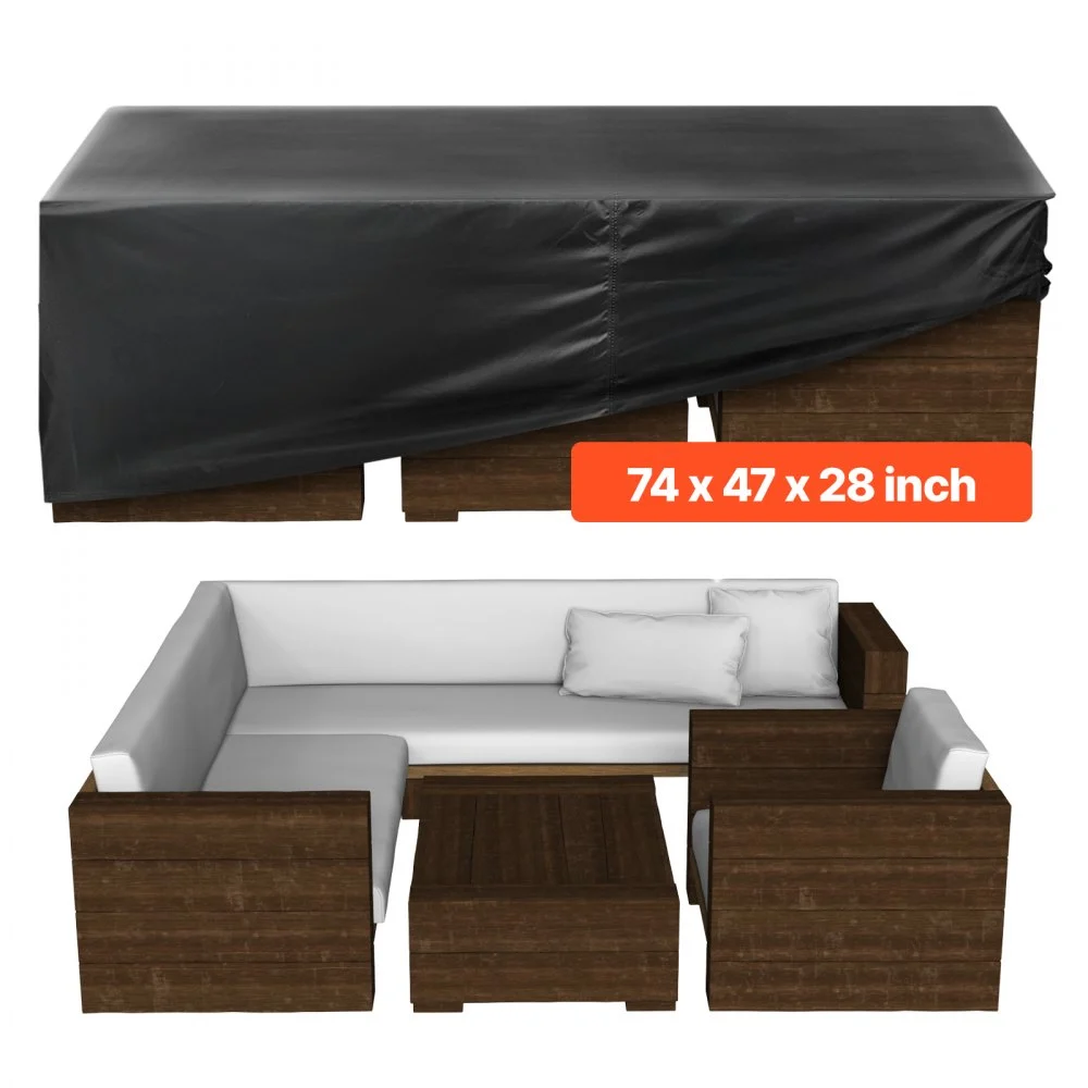 VEVOR Patio Furniture Cover, 420D Heavy Duty Waterproof Outdoor Dining Table and Chairs Cover, Large Rectangular Patio Table Covers with Air Vent for All Weather, 74L x 47W x 28H inch, Black