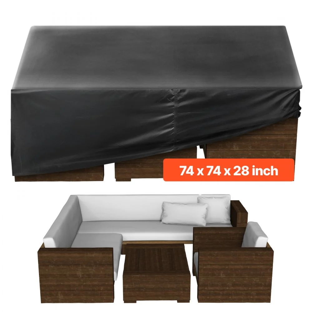VEVOR Patio Furniture Cover, 420D Heavy Duty Waterproof Outdoor Dining Table and Chairs Cover, Large Squre Patio Table Covers with Air Vent for All Weather, 74L x 74W x 28H inch, Black