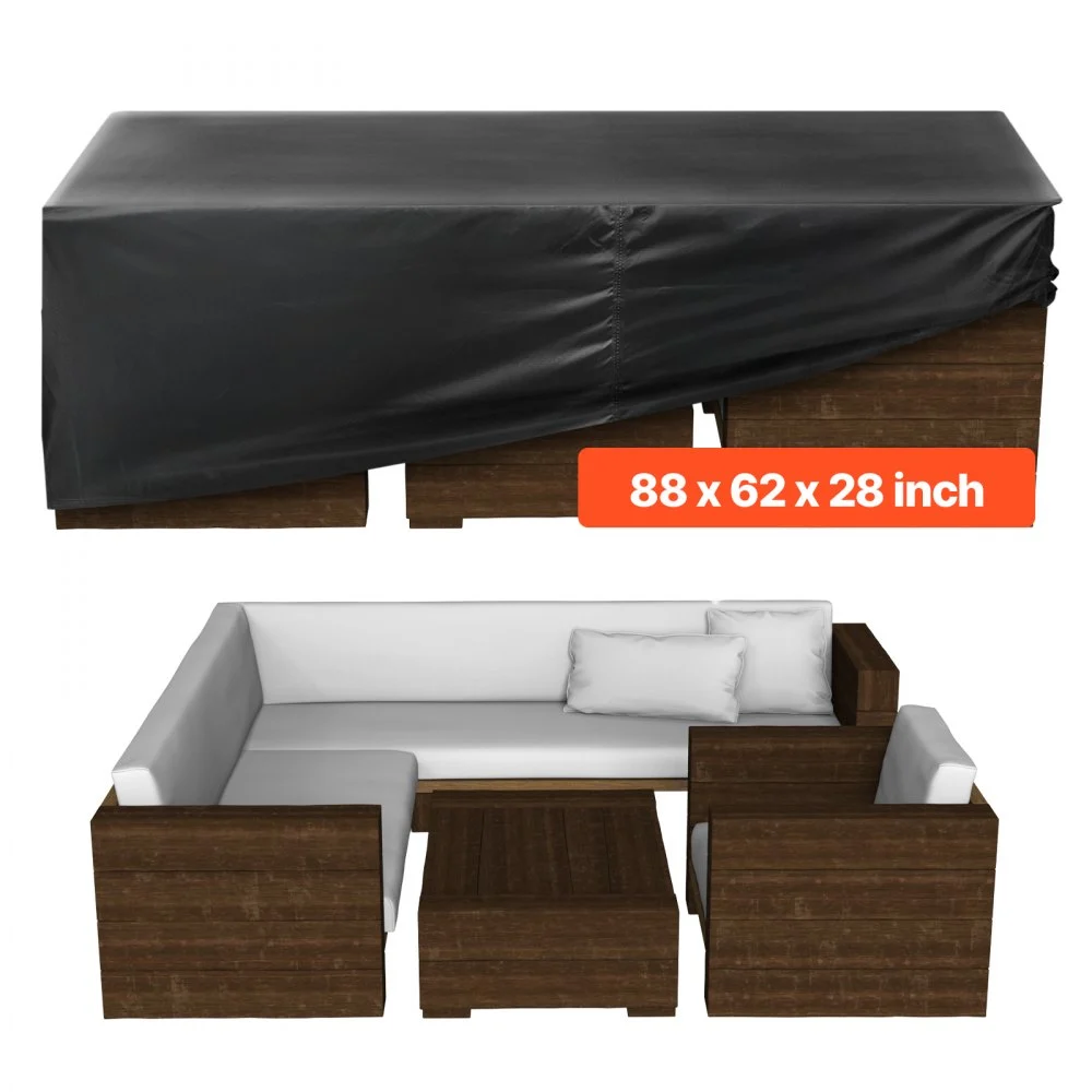 VEVOR Patio Furniture Cover, 420D Heavy Duty Waterproof Outdoor Dining Table and Chairs Cover, Large Rectangular Patio Table Covers with Air Vent for All Weather, 88L x 62W x 28H inch, Black