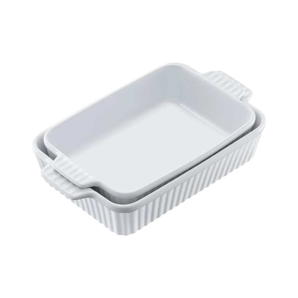 VEVOR Ceramic Baking Dish, 7" x 11", Bakeware Set of 2, Rectangular Casserole Dish Set, Baking Pans with Handles, Oven Secure, Lasagna Pans Deep for Cooking, Thanksgiving & Christmas Present, White