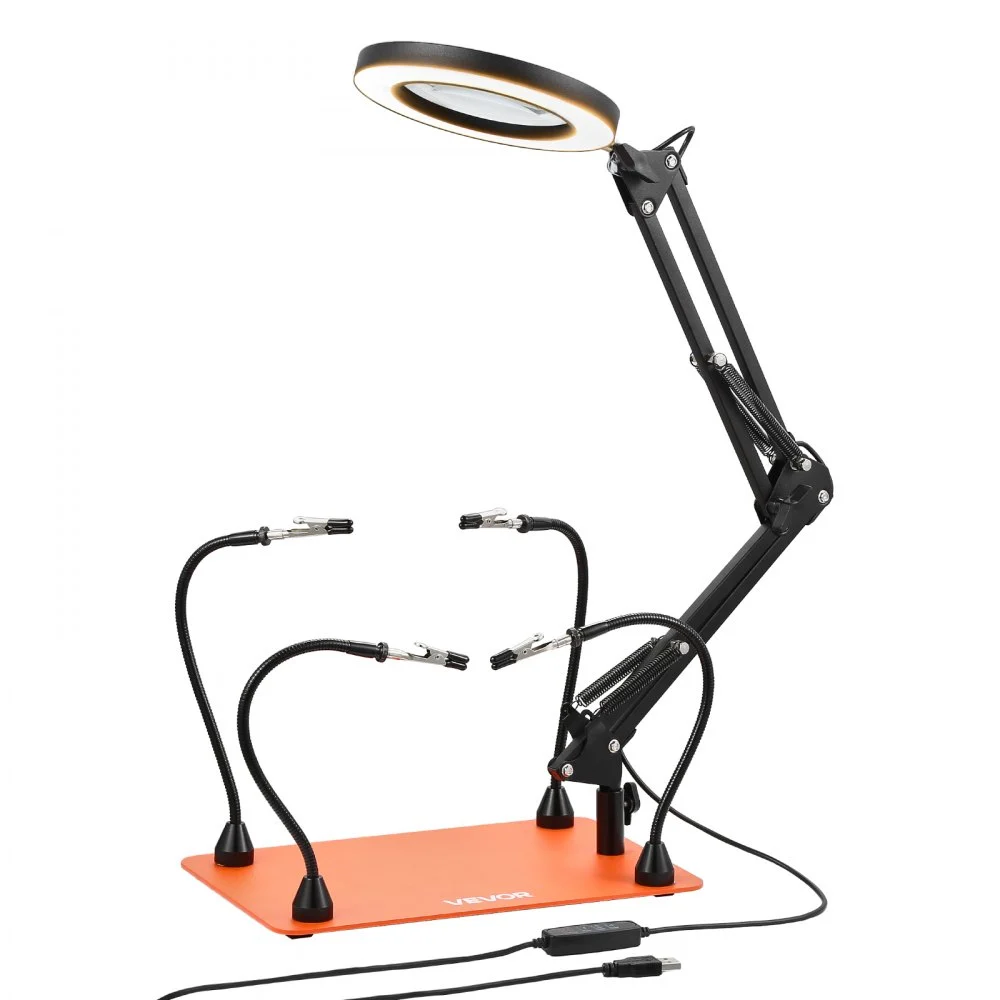 VEVOR Magnetic Helping Hands Soldering Station, 4 Flexible Arms Third Hand Tool with 3X LED Magnifying Lamp & Non-Slip Heavy-Duty Base, Soldering Helping Hands for Electronic Repair Craft Hobby DIY