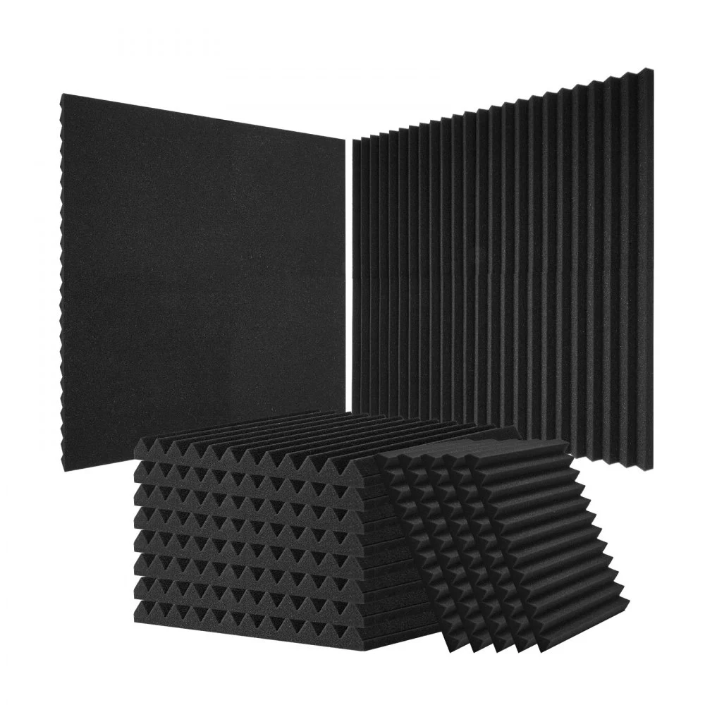 VEVOR Acoustic Foam Panels, 80 Pack 12 x 12 x 1 inches, High Density Soundproof Wall Panels,Fire-Resistant Acoustic Panels,Sound Dampening Absorbing Panels for Studio Wall and Ceiling,Black