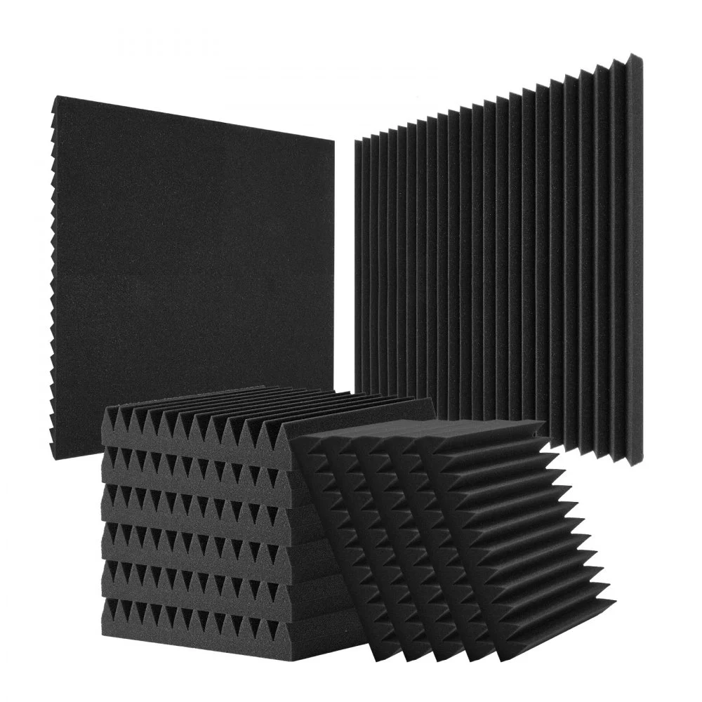 VEVOR Acoustic Foam Panels, 50 Pack 12 x 12 x 2 inches, High Density Soundproof Wall Panels,Fire-Resistant Acoustic Panels,Sound Dampening Absorbing Panels for Studio Wall and Ceiling,Black