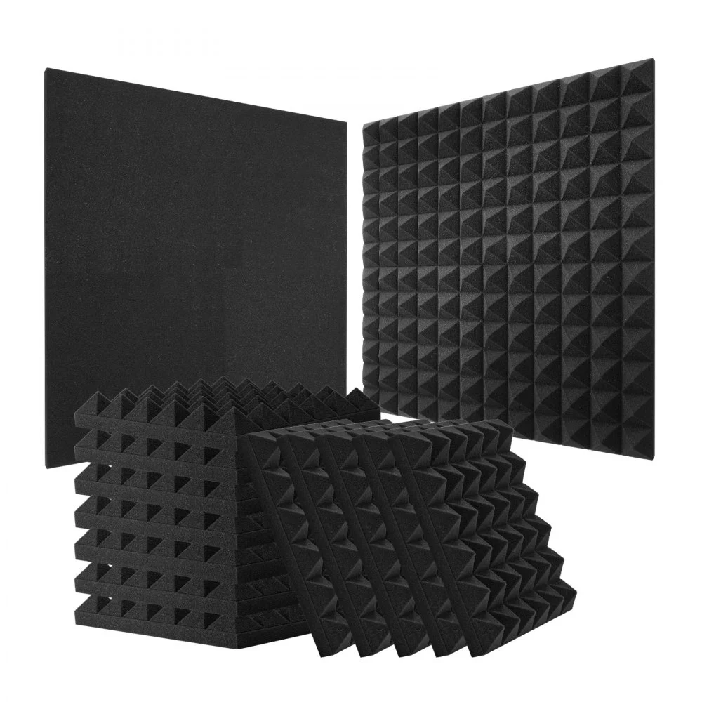 VEVOR Acoustic Foam Panels, 24 Pack 12 x 12 x 2 inches, Pyramid Soundproof Wall Panels,Fire-Resistant Acoustic Panels,Sound Dampening Absorbing Panels for Studio Wall and Ceiling,Black