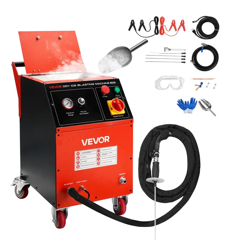 VEVOR Dry Ice Blasting Machine, 11LBS (5KG) Capacity Dry Ice Cleaning Machine with 4 Nozzles, Adjustable Pressure & Dry Ice Amount, Movable Blaster Cleaner for Automotive Ship Aviation Chemical, 120V
