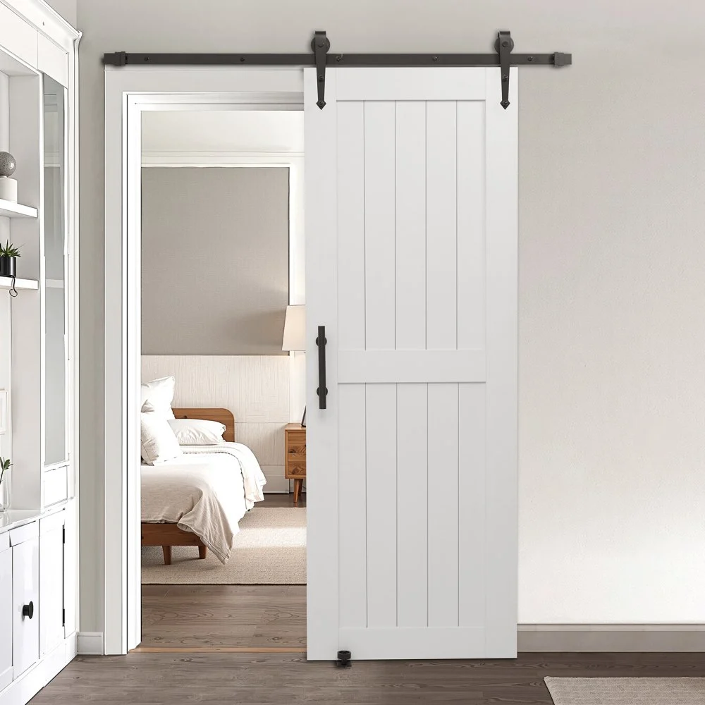 VEVOR Sliding Barn Door, 30 x 84 inch, High-Strength MDF Panel, Barn Door with Hardware Kit, Water-Proof PVC Surface, Easy to Install, H-Frame, Smoothly and Quietly Sliding for Living Room, Bathroom