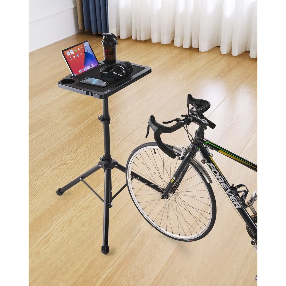 VEVOR Cycling Desk, Stationary Foldable Adjustable Bike Trainer & Treadmill Desk with Triangle Support, Non-Slip Multi-Slot Bike Trainer Fitness Desk with Handle Bar, Fit for Home Office Exercise