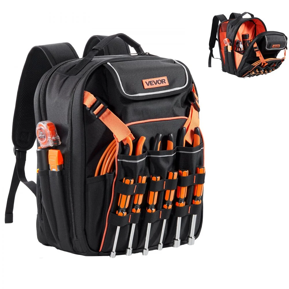 VEVOR Tool Backpack, 45 Pockets, Heavy-duty Tools Storage Organizer Work Bags with Laptop Compartment & Reinforced Fabric Basee, Electrician Jobsite Backpack for Electrician, Repairman
