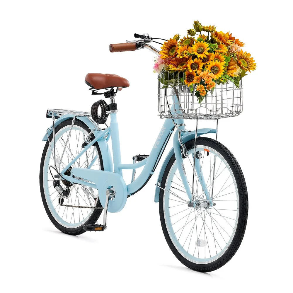 Summer Sale
VEVOR Cruiser Bike, 7-Speed, 24-Inch Light Blue Beach Cruiser Bike with Large Capacity Basket and Rear Rack, Secure & Sturdy Cruiser Bike with Adjustable Seat, Fits for Cycling, Exercise & Shopping