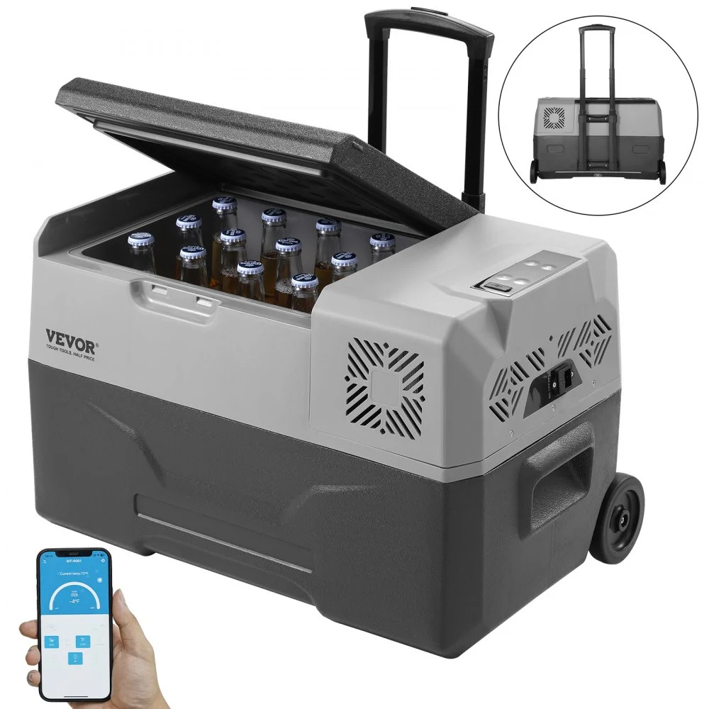 VEVOR Car Refrigerator, 12 Volt Car Refrigerator Fridge, 30 L Single Zone Portable Freezer with Wheels and Handle, -4℉-68℉, 12/24V DC and 100-240V AC Compressor Cooler for Outdoor, Camping