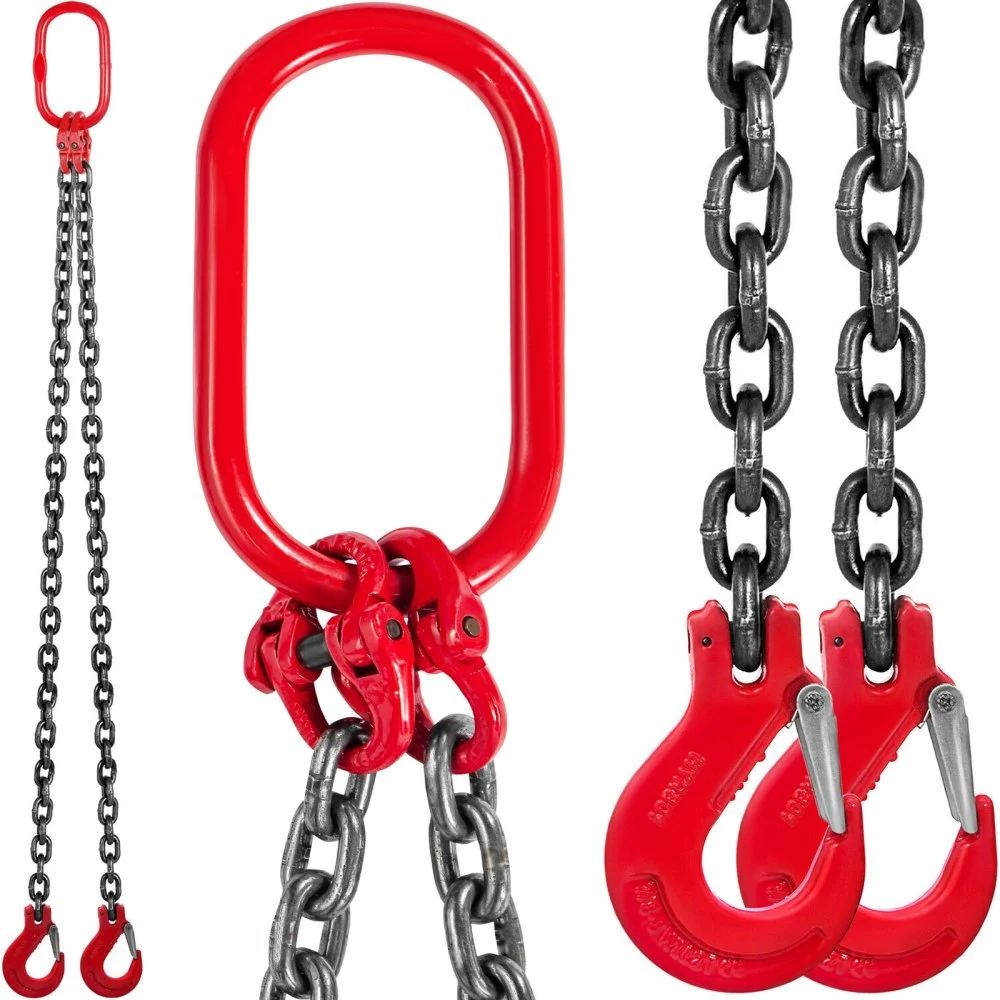 VEVOR Chain Sling, 3/8 inch x 5 ft Lifting Chains with Hooks, G80 Engine Chain Hoist Lifts, 11000 lbs/5 Ton Capacity Lifting Sling Chains for Engine Hoist, Engine Lift Chain with 2 Leg Grab Hooks
