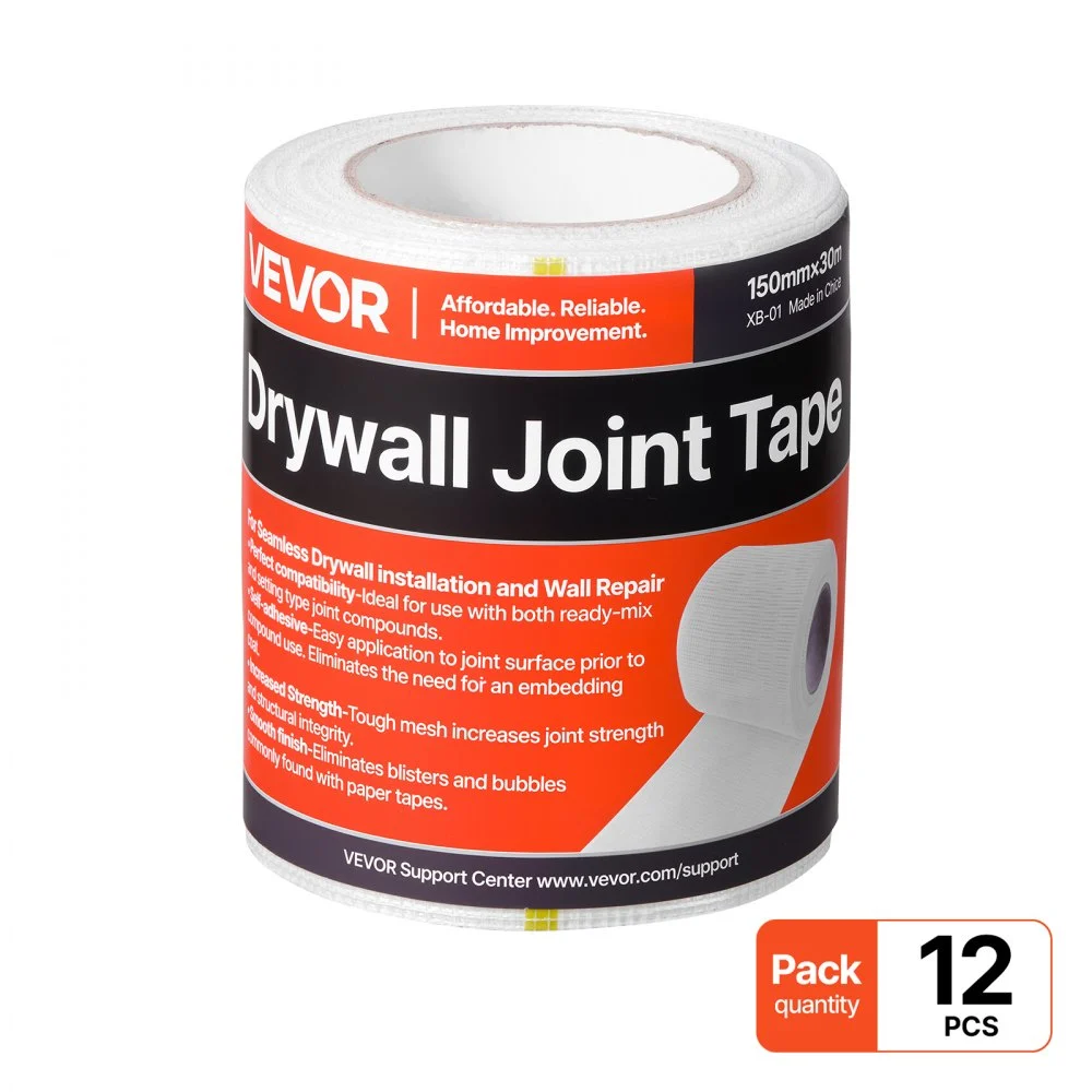 VEVOR Drywall Mesh Tape, 5.91 inch W x 98.43 ft L Self-Adhesive Fiberglass Drywall Joint Tape, 12 Rolls Dry Wall Patch for Easy Sheetrock Ceiling Crack Repair, to Achieve Smooth Even Wall Surface