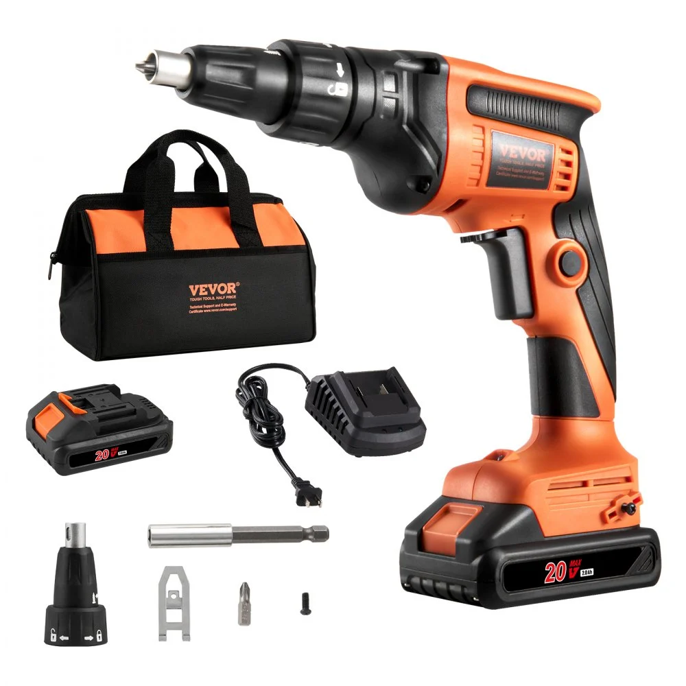 Clearance
VEVOR Drywall Screw Gun, 20V Max Drywall Screwgun, 4200RPM Brushless Cordless Drywall Gun Kit with 2 Battery Packs, Charger, Belt Clip, and Tool Bag, Forward and Reverse Adjustable, Built-in LED Light