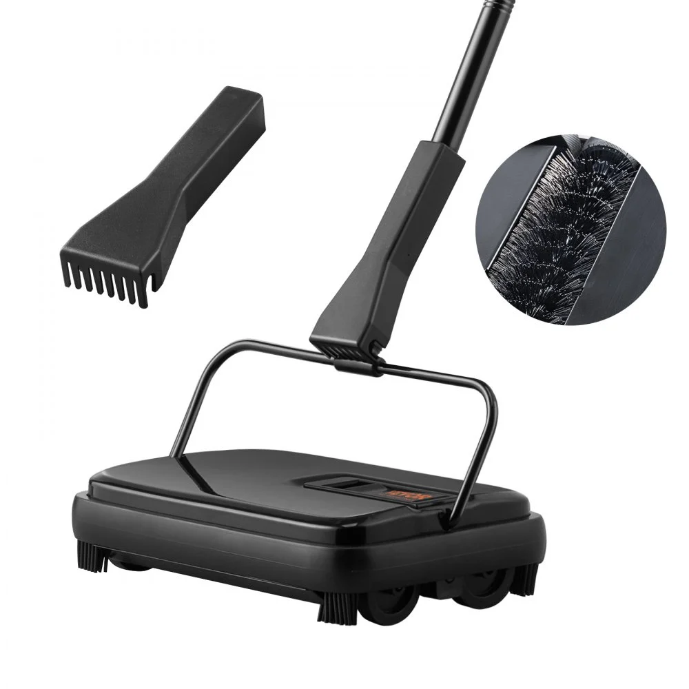 VEVOR Carpet Sweeper, 7.87 in Sweeping Paths, Floor Sweeper Manual Non Electric, 300 ml Dustbin Capacity with Comb for Home Office Rugs Hardwood Surfaces Wood Floors Laminate, Cleans Dust Pet Hair