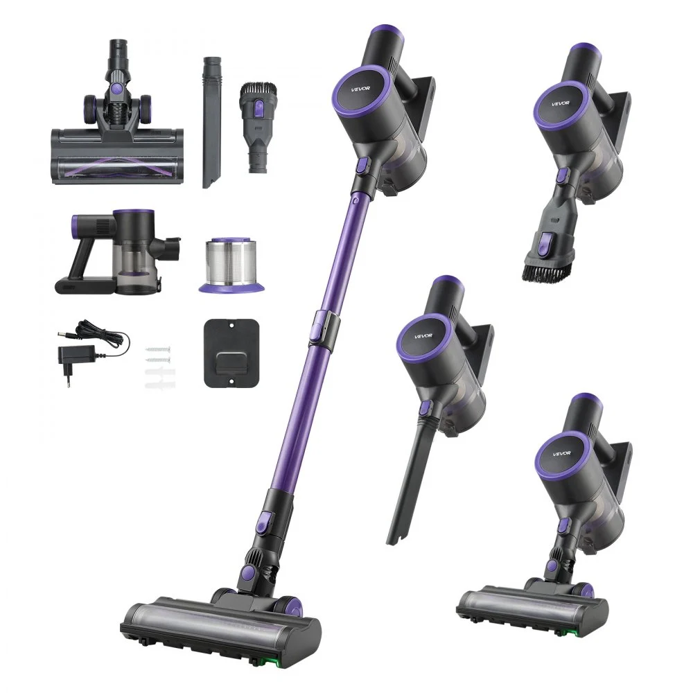 VEVOR Cordless Vacuum Cleaner, 25KPA Max Powerful Suction, Rechargeable Anti-Tangle Stick Vacuum with Dust Cup, Lightweight Handheld Vac with 35mins Runtime for Home, Carpet, Pet Hair, Hard Floor