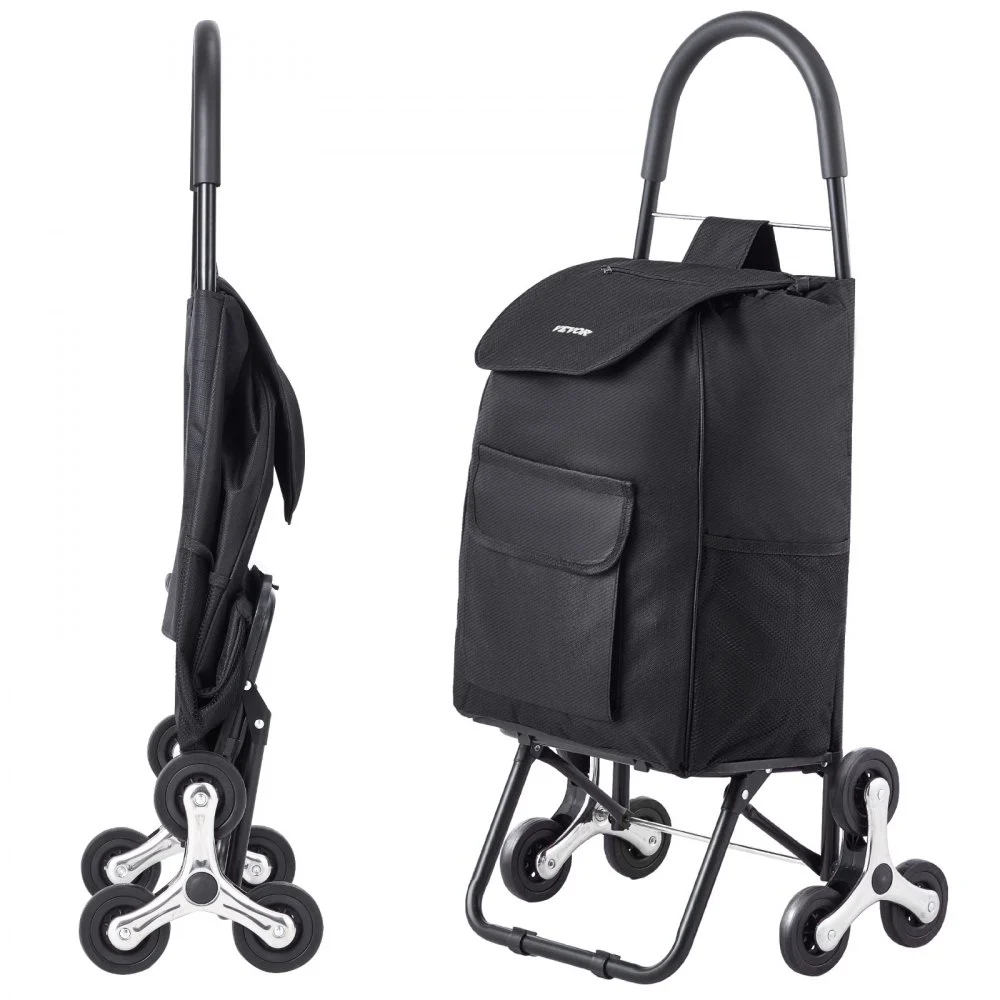 VEVOR Stair Climber Trolley Dolly, 36L Folding Shopping Cart, Grocery Cart Trolley Laundry Stair Climbing Handcart with 6 Wheels & Oxford Cloth Bag, Foldable Cart for Shopping Grocery Laundry, Black