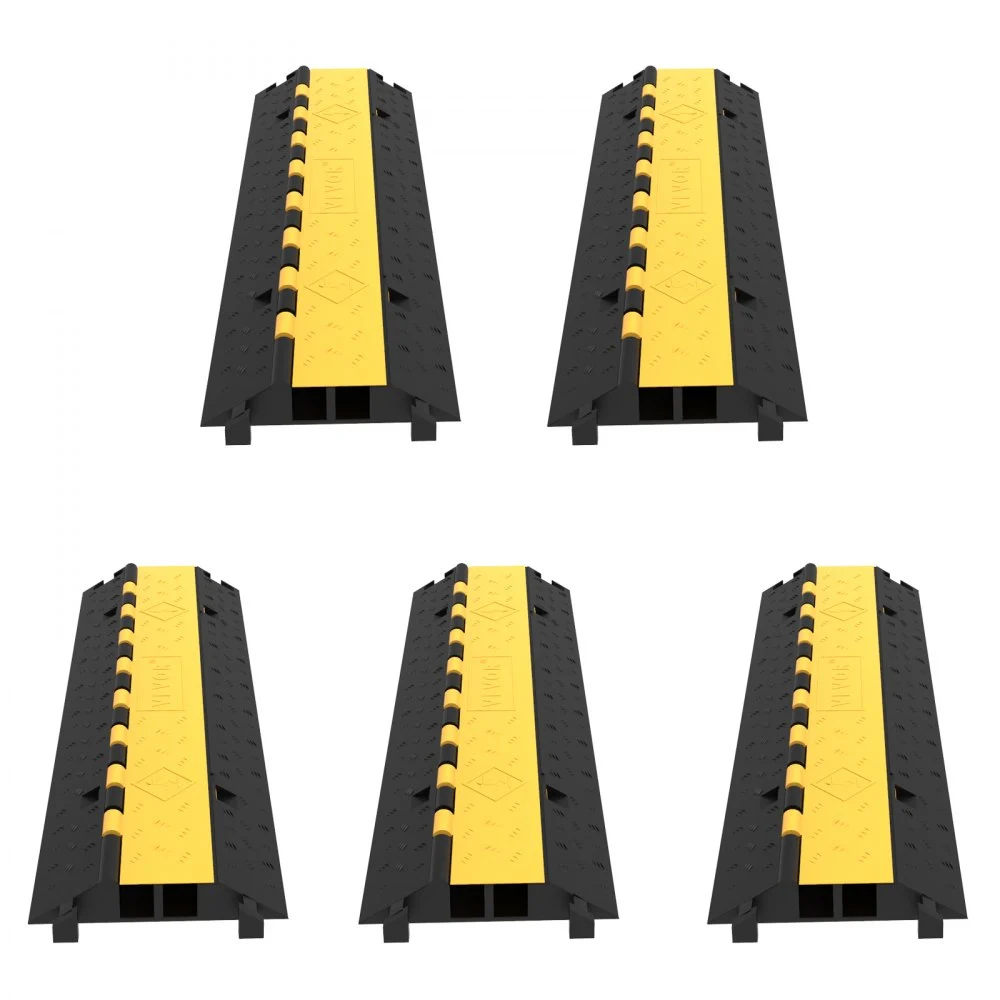 VEVOR 5-Set Rubber Cable Guard, Dual-Channel, Durable 66,000 lbs Capacity, Wire & Hose Protection Speed Bump for Driveways (2-Channel, 5 Sets-66,000 lbs)