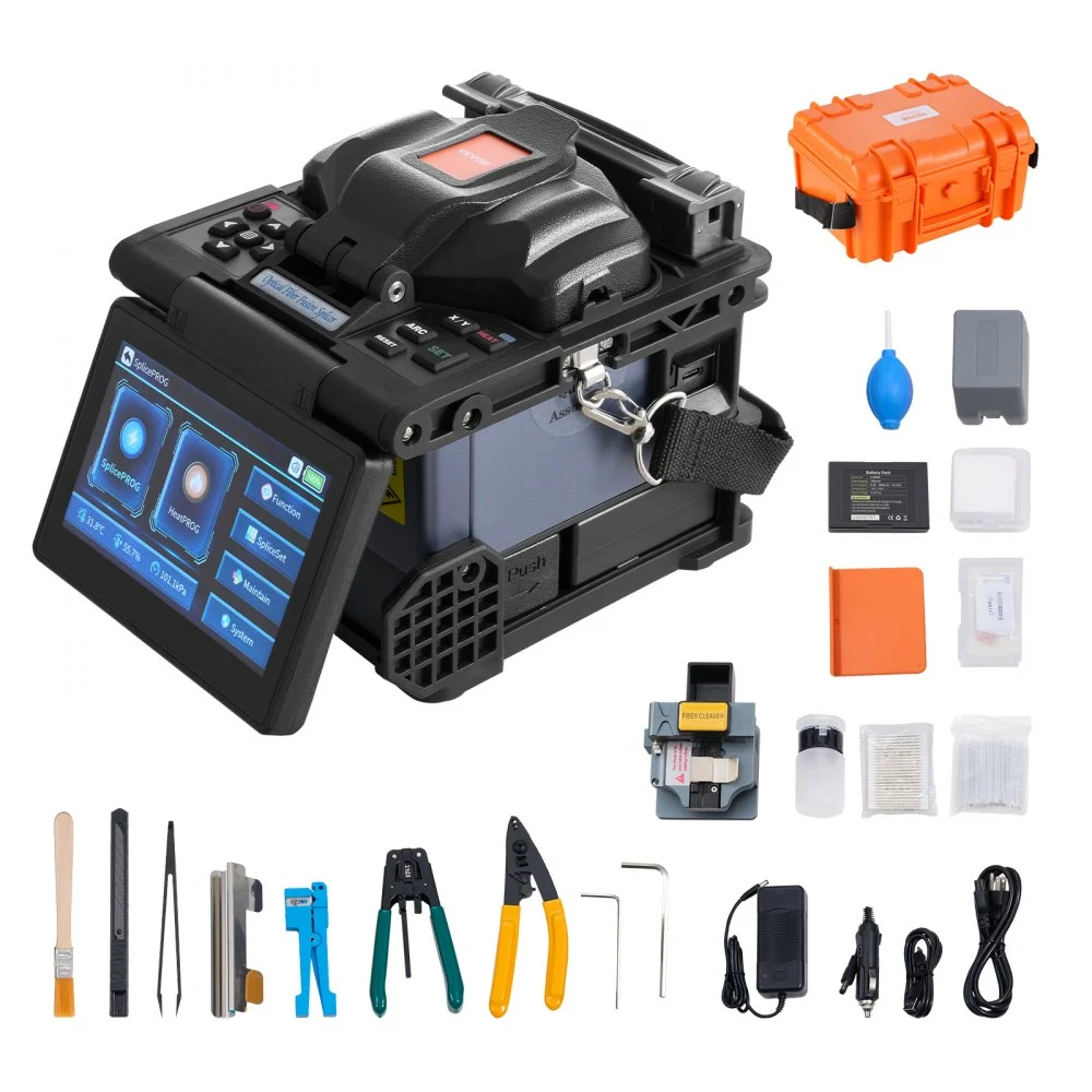Summer Sale
VEVOR Fiber Fusion Splicer 6-Motor, Core Alignment Fiber Optic Splicer 6s Splicing & 13s Heating, Fiber Splicer Machine with 5" LCD Screen, 3 in 1 Fiber Holder, 7800mAh Battery for SM MM DS NZDS Fiber