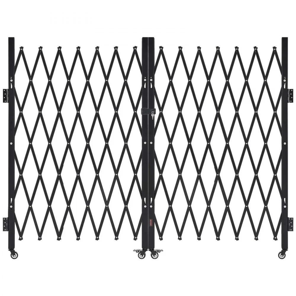 VEVOR Double Folding Security Gate, Lockable Scissor Gate with 360° Swivel Casters, Outdoor Barricade Steel Retractable Gates, for Entry Security, Garage, Warehouse & Pool, 129.92 x 63.19 in (W x H)