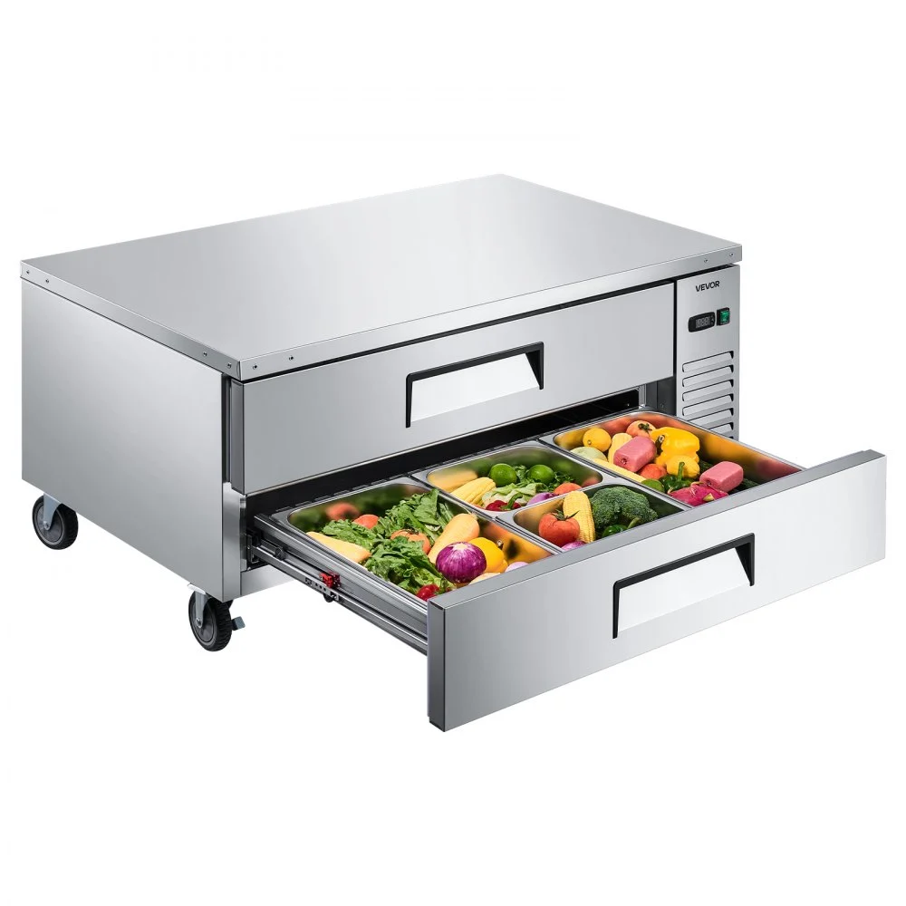 Summer Sale

        
               VEVOR Chef Base Refrigerator, 52" W Commercial Chef Bases Worktop Refrigerators, 2-Drawer Under Counter Fridge with 8 Pans Stainless Steel, Heavy-Duty Refrigerated Base, Invisible Door Handle