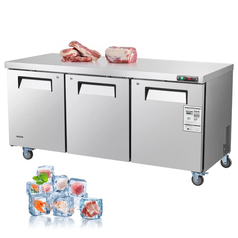 Summer Sale

        
               VEVOR 72" W Commercial Freezer, 17.7 Cu.Ft Worktop Freezers Undercounter with LED Auto Lighting and Lockable Door, 3 Doors Food Freezing Prep Worktable, Stainless Steel Prep Frozen Table with Casters