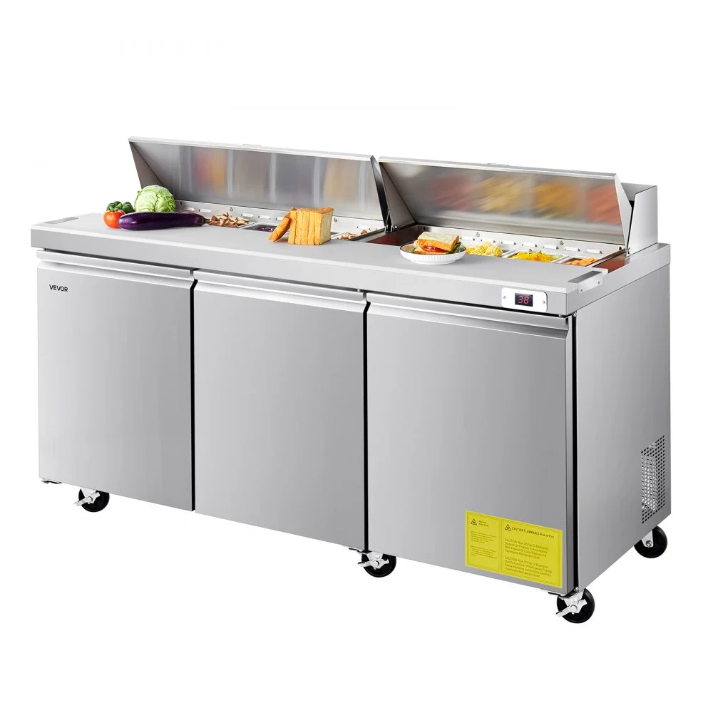 Summer Sale

        
               VEVOR 72"W Commercial Refrigerator, 18.7 Cu. Ft Sandwich Prep Refrigerated Table, Mega Top Food Prep Fridge with 18 Pans and Cutting Board, Stainless Steel Salad Prep Cooler for Restaurant, Food Truck