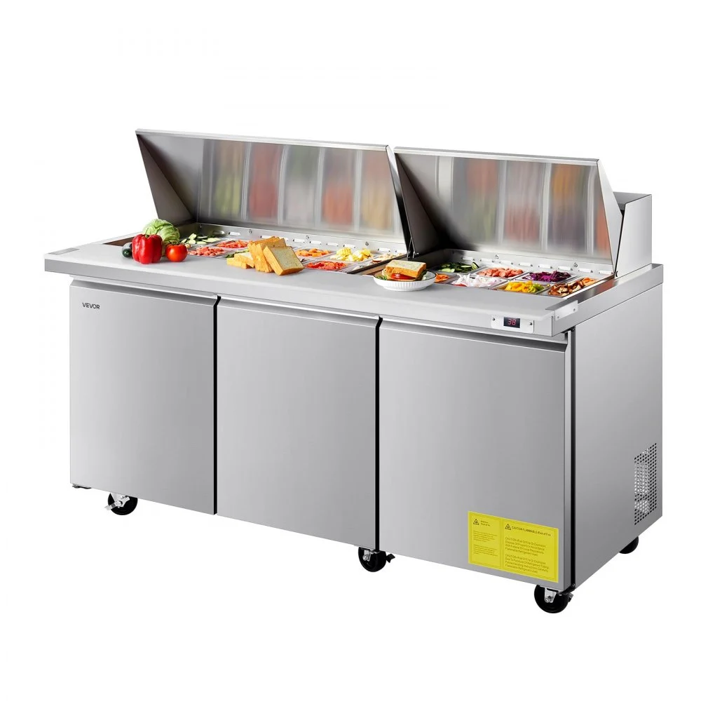 Summer Sale

        
               VEVOR 72"W Commercial Refrigerator, 18.7 Cu. Ft Sandwich Prep Refrigerated Table, Mega Top Food Prep Fridge with 30 Pans and Cutting Board, Stainless Steel Salad Prep Cooler for Restaurant, Food Truck