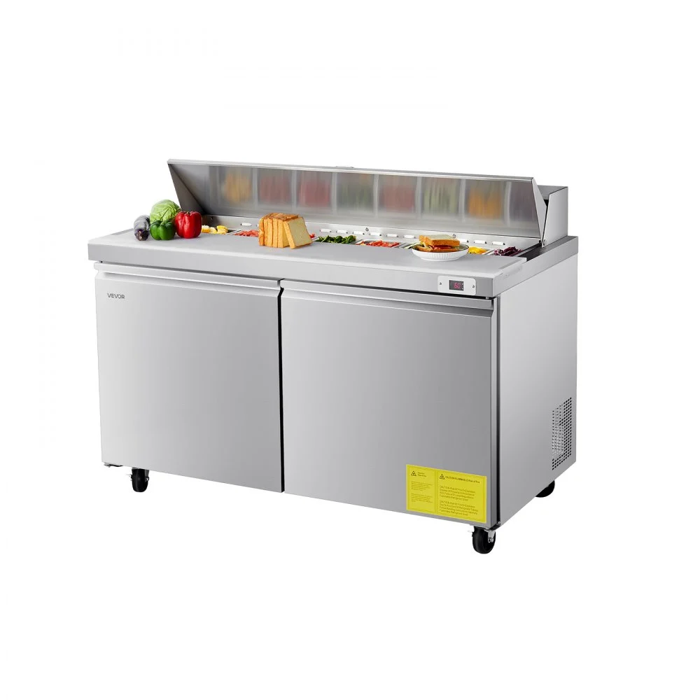 Summer Sale

        
               VEVOR 60"W Commercial Refrigerator, 15.4 Cu. Ft Sandwich Prep Refrigerated Table, Mega Top Food Prep Fridge with 16 Pans and Cutting Board, Stainless Steel Salad Prep Cooler for Restaurant, Food Truck