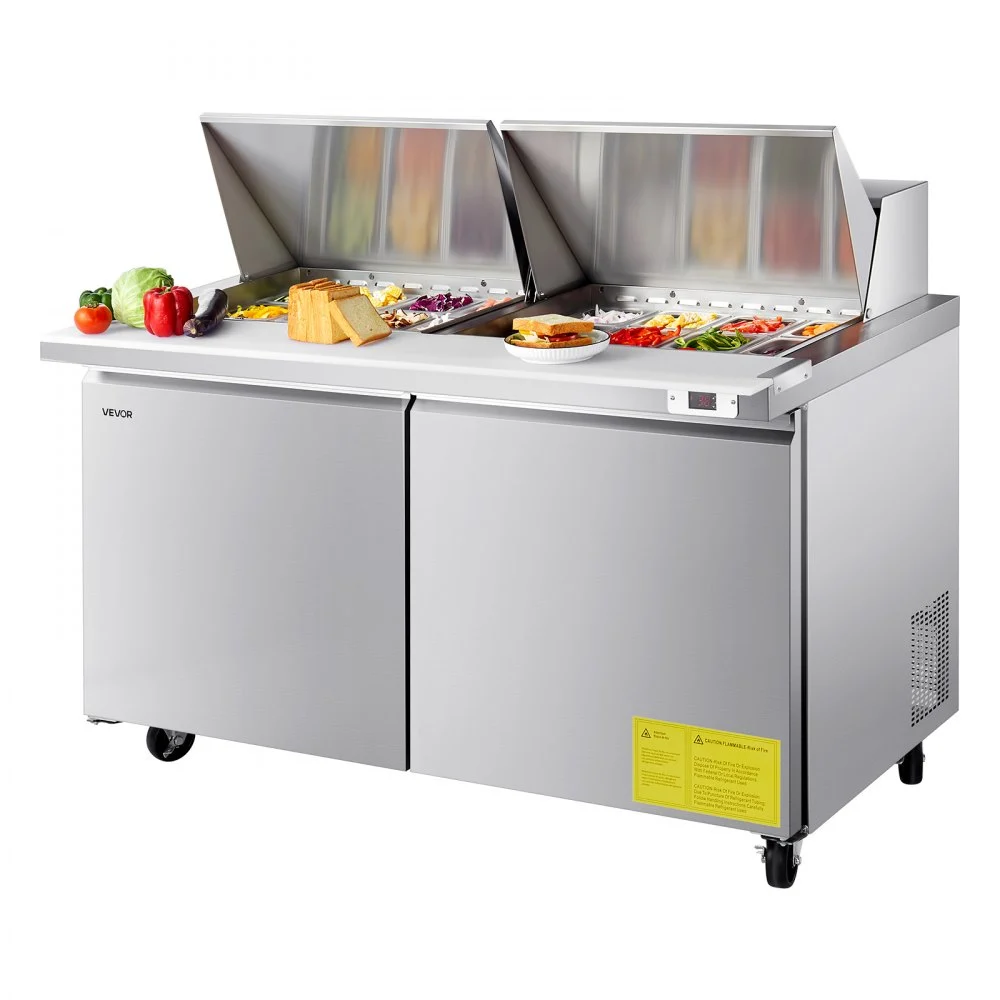 Summer Sale

        
               VEVOR 60"W Commercial Refrigerator, 15.4 Cu. Ft Sandwich Prep Refrigerated Table, Mega Top Food Prep Fridge with 24 Pans and Cutting Board, Stainless Steel Salad Prep Cooler for Restaurant, Food Truck