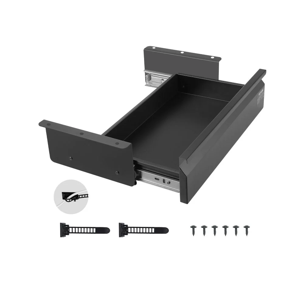 VEVOR 16" Wide Under Desk Drawer Slide Out, Under Desk Mounted Pull-out Drawer Attachment, Hidden Desktop Storage Organizer, Under Table Pencil Drawer for office Home Sit Stand Workstation, 17x9x4 in