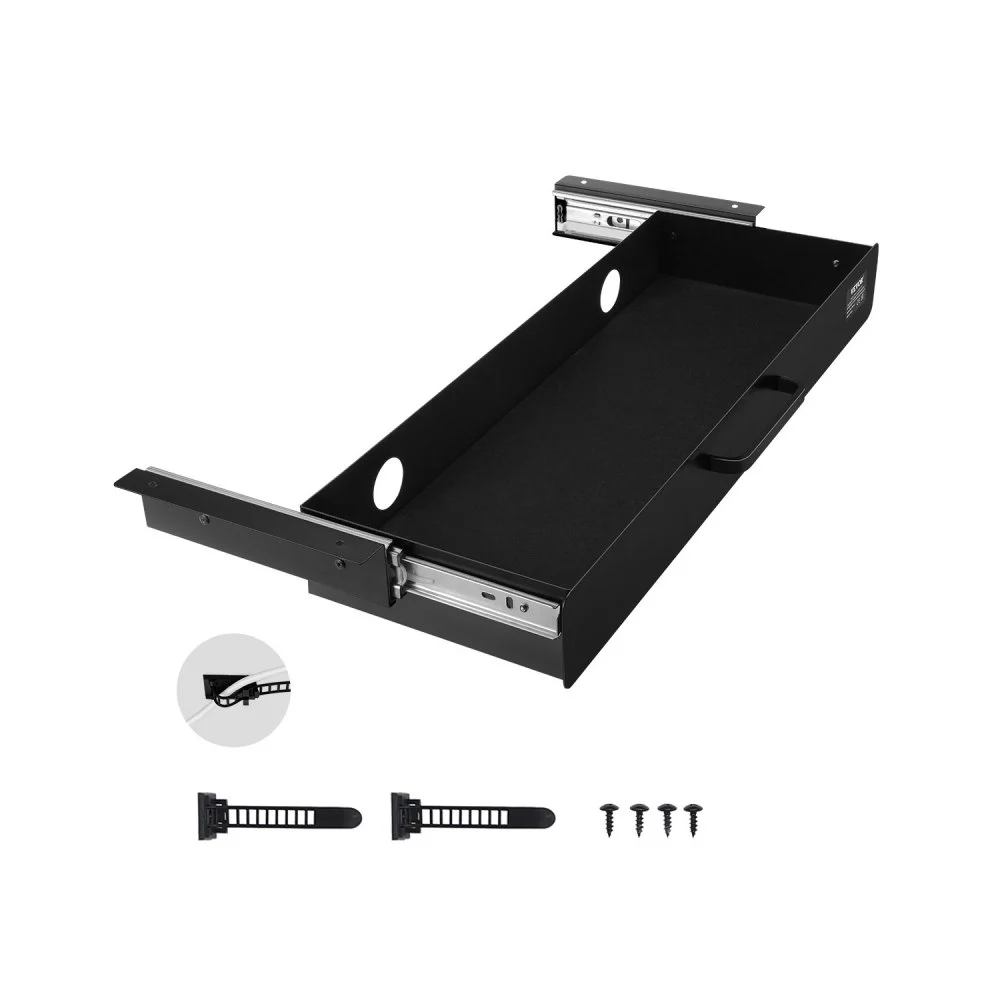 VEVOR 22" Wide Under Desk Drawer Slide Out, Under Desk Mounted Pull-out Drawer Attachment, Hidden Desktop Storage Organizer, Under Table Pencil Drawer for office Home Sit Stand Workstation, 25x9x3 in