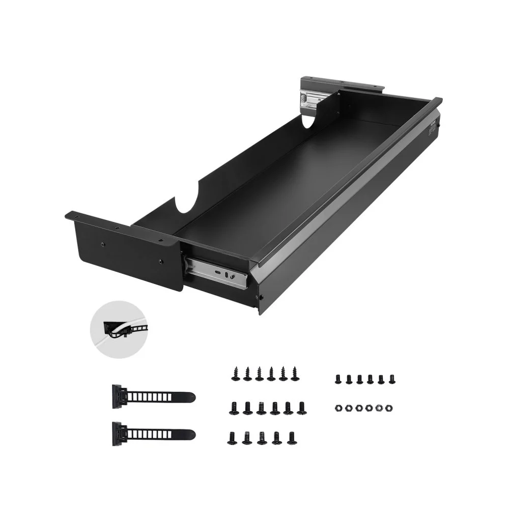 VEVOR 33" Wide Under Desk Drawer Slide Out, Under Desk Mounted Pull-out Drawer Attachment, Hidden Desktop Storage Organizer, Under Table Pencil Drawer for office Home Sit Stand Workstation, 33x9x4 in