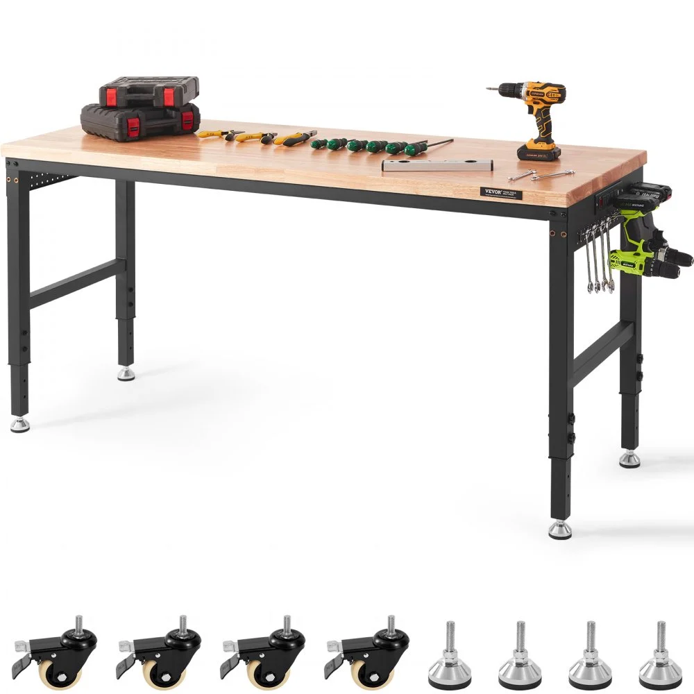 Summer Sale
VEVOR Adjustable Workbench, 72" L X 25" W Garage Worktable with Universal Wheels, 28-39.5" Heights & 3000 LBS Load Capacity, with Power Outlets & Hardwood Top & Storage & Foot Pads, for Office Home
