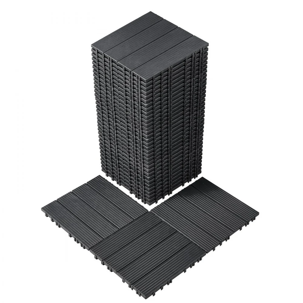 VEVOR Interlocking Deck Tiles, 36 Pack,11.6"x11.6" 36 sq. ft Plastic Waterproof Outdoor Flooring All Weather Use, Patio Floor Decking Covering Tiles for Porch Poolside Balcony Backyard, Dark Grey