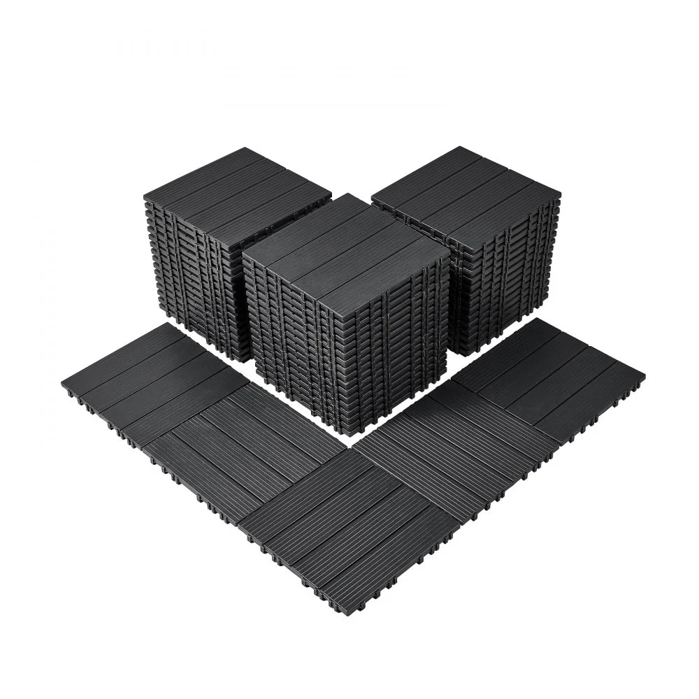 VEVOR Interlocking Deck Tiles, 54 Pack,12"x12" 54 sq. ft Plastic Waterproof Outdoor Flooring All Weather Use, Patio Floor Decking Covering Tiles for Porch Poolside Balcony Backyard, Dark Grey