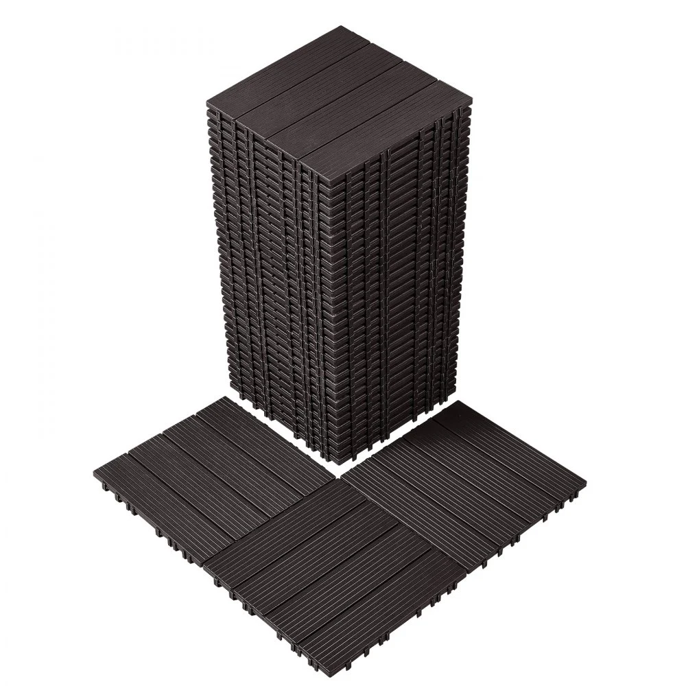 VEVOR Interlocking Deck Tiles, 36 Pack,11.6"x11.6" 36 sq. ft Plastic Waterproof Outdoor Flooring All Weather Use, Patio Floor Decking Covering Tiles for Porch Poolside Balcony Backyard, Dark Brown