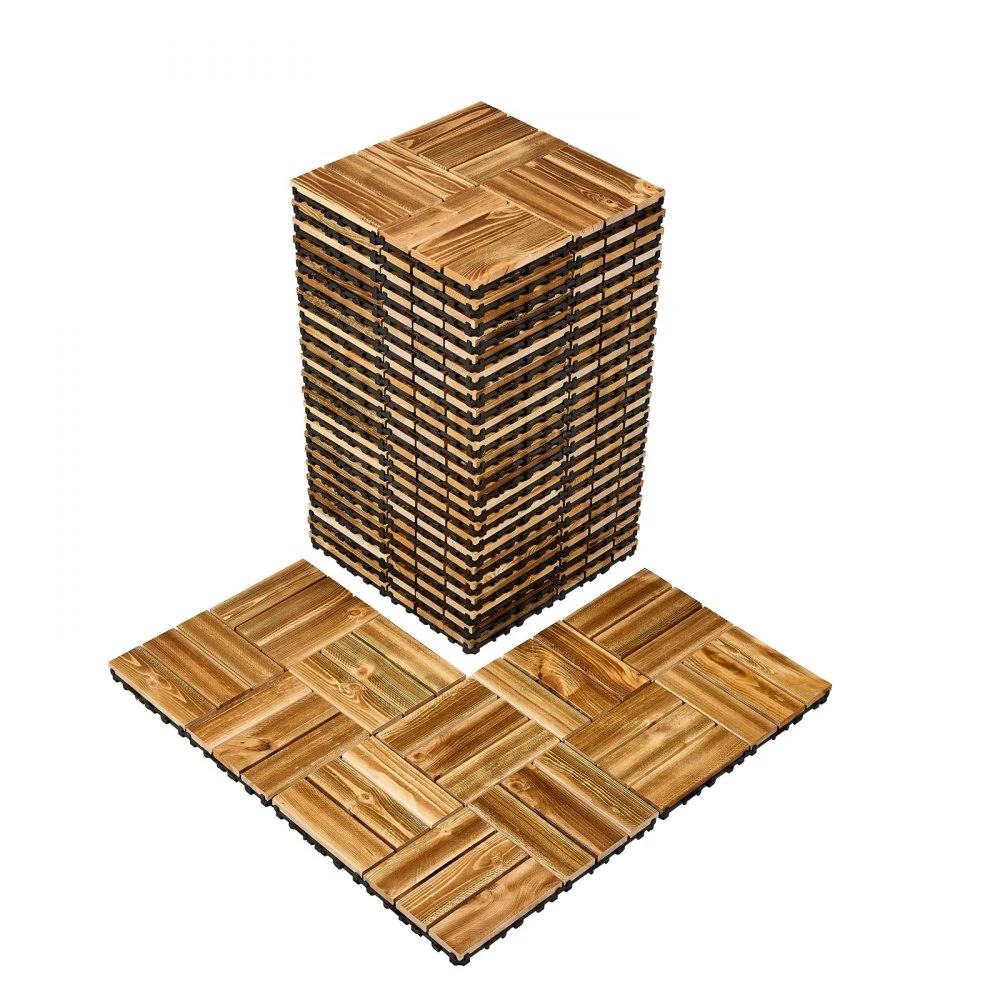 VEVOR Interlocking Deck Tiles Solid Wood, 27 Pack,12"x12" Waterproof Camphor Pine Wood Flooring All Weather Use, Patio Floor Decking Covering Tiles for Porch Poolside Balcony Backyard, (Wooden)